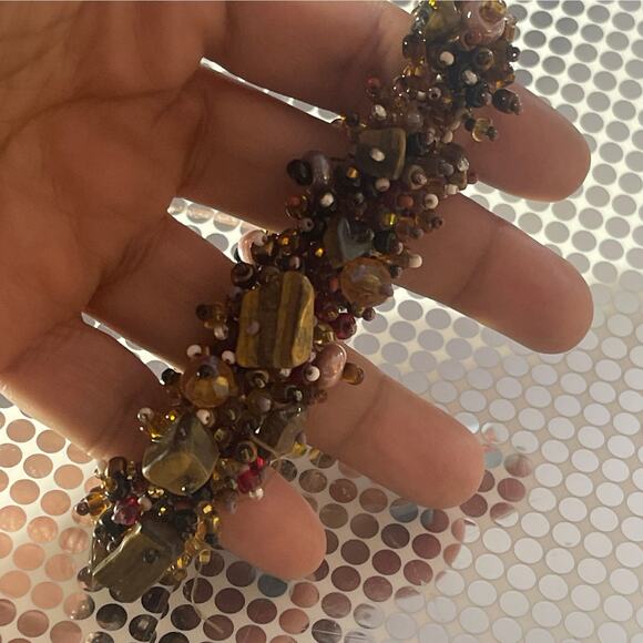 Natural Stone Stretch Beaded bracelet Brown Tigers Eye magnetic Closure  B#18 - Picture 5 of 10